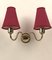 Austrian Brass and Coral Silk Shade Wall Sconces, 1930s, Set of 2, Image 7