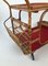 Mid-Century Bar Wagon in Wicker with Red Shelves, 1950s 9