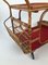 Mid-Century Bar Wagon in Wicker with Red Shelves, 1950s, Image 9