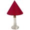 French Table Lamp with Cut Glass Base and Red Silk Shade, 1940s, Image 1