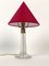 French Table Lamp with Cut Glass Base and Red Silk Shade, 1940s 2