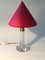 French Table Lamp with Cut Glass Base and Red Silk Shade, 1940s 4