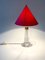 French Table Lamp with Cut Glass Base and Red Silk Shade, 1940s 5
