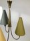 Small Mid-Century Chandelier in Brass with 3 Colorful Shades from Rupert Nikoll, 1950s, Image 2