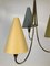 Small Mid-Century Chandelier in Brass with 3 Colorful Shades from Rupert Nikoll, 1950s 3