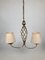 Hollywood Regency Style Brass Chandelier with 2 Shades, 1930s, Image 2