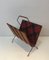 French Black Lacquered Metal, Leather & Square Fabric Magazine Rack, 1950s 4