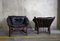 Chaises et Table Basse Vintage en Cuir et Rotin, 1970s, Set de 3 2