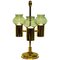 Norwegian Brass 3-Arm Candleholder with Green Glass Shades from Odel Messing, 1960s, Image 1