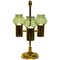 Norwegian Brass 3-Arm Candleholder with Green Glass Shades from Odel Messing, 1960s, Immagine 1