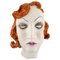Weibliches Art Deco Gesicht aus handbemalter glasierter Keramik, Deutschland, 1950er 1