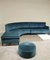 Mid-Century Italian Turquoise Smooth Velvet Sofa & Pouf with Wooden Feet & Brass, 1960s, Set of 3 17