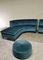 Mid-Century Italian Turquoise Smooth Velvet Sofa & Pouf with Wooden Feet & Brass, 1960s, Set of 3 11