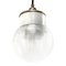 Vintage Industrial White Porcelain Ribbed Clear Glass Brass Pendant Light 3