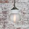 Vintage Industrial White Porcelain Ribbed Clear Glass Brass Pendant Light 6
