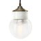 Vintage Industrial White Porcelain Ribbed Clear Glass Brass Pendant Light 1