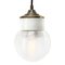 Vintage Industrial White Porcelain Ribbed Clear Glass Brass Pendant Light, Image 1