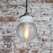 Vintage Industrial White Porcelain Ribbed Clear Glass Brass Pendant Light 7