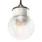 Vintage Industrial White Porcelain Ribbed Clear Glass Brass Pendant Light, Image 4