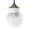 Vintage Industrial White Porcelain Ribbed Clear Glass Brass Pendant Light, Image 5