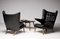 Black Leather Papa Bear Chairs with Ottoman by Hans Wegner for AP Stolen, 1950s, Set of 3, Image 3