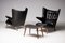 Black Leather Papa Bear Chairs with Ottoman by Hans Wegner for AP Stolen, 1950s, Set of 3, Image 2