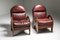 Arcata Burgundy Leather & Walnut Lounge Chairs by Gae Aulenti for Poltronova, 1968, Set of 2 4