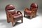 Arcata Burgundy Leather & Walnut Lounge Chairs by Gae Aulenti for Poltronova, 1968, Set of 2 1