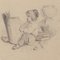 Lettura di bambina - Disegno a matita originale - XX secolo, Immagine 1