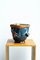 Mid-Century Japanese Style Blue Ceramic Flower Pot, Hand Painted 13