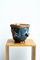 Mid-Century Japanese Style Blue Ceramic Flower Pot, Hand Painted, Image 13