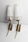 Brass and White Transparent Glass Sconces, 1960s, Set of 2 1