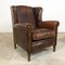 Vintage Dark Brown Sheep Leather Wingback Armchair 1