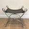French Neoclassical Style Silvered Steel Curule Stool with Swan Heads from Maison Jansen, 1940s 3