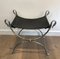 French Neoclassical Style Silvered Steel Curule Stool with Swan Heads from Maison Jansen, 1940s 1