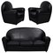 Black Leather Vanity Fair Sofa & Armchairs from Poltrona Frau, 2000s, Set of 3, Image 1