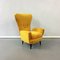 Mid-Century Italian Fire Yellow Bergère Velvet and Wooden Armchair, 1950s, Image 1