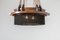 Amsterdam School Chandelier in Ebony, Carved Wood & Glass in Lead and Silk, 1920s 5