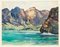 Aquarelle Nuka-Hiva la Baie des Vierges sur Carton par André Ragot, 1950s 1