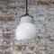 Vintage Industrial White Porcelain Opaline Glass Brass Pendant Light 3