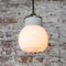 Vintage Industrial White Porcelain Opaline Glass Brass Pendant Light 5