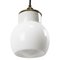 Vintage Industrial White Porcelain Opaline Glass Brass Pendant Light 2