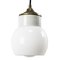 Vintage Industrial White Porcelain Opaline Glass Brass Pendant Light 1