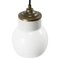 Vintage Industrial White Porcelain Opaline Glass Brass Pendant Light 7