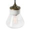 Vintage Industrial White Porcelain Clear Glass Brass Pendant Light 2