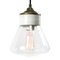 Vintage Industrial White Porcelain Clear Glass Brass Pendant Light 1