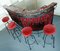Large Cellar Bar with 4 Stools in Wrought Iron and Ceramic, 1960s 11