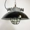 Industrial Black Enamel and Cast Iron Cage Pendant Lamp, 1950s 2