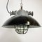 Industrial Black Enamel and Cast Iron Cage Pendant Lamp, 1950s, Image 2