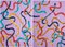 Abstraktes Diptych von Leuchtenden Gelben Strichen auf Violetter Malerei, 2020 1